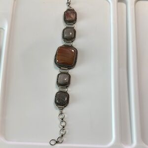 Silver and Brown Stone Bracelet with Elegant Design